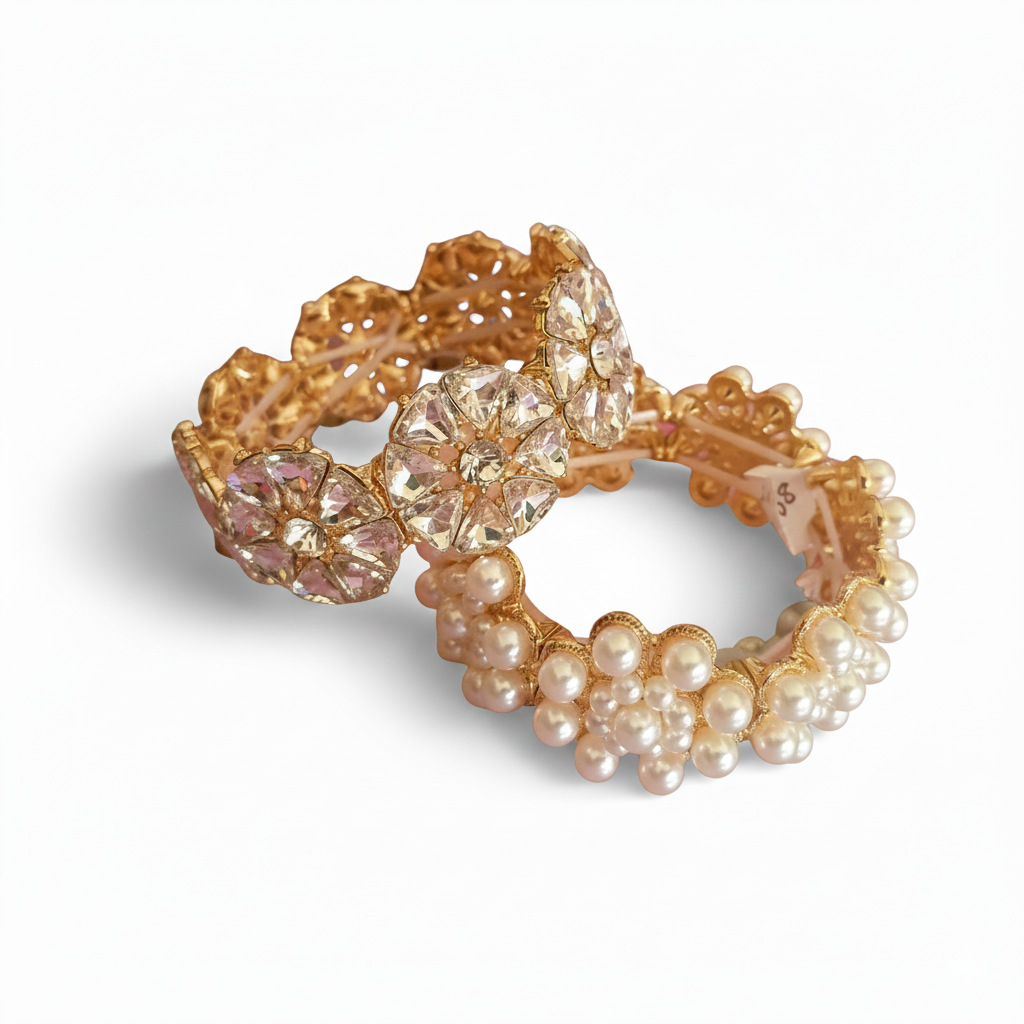 Kundan Pearl Floral Adjustable Bracelet