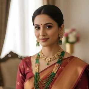 Kanhaverse Emerald Grace Multi-Layer Kundan Necklace Set
