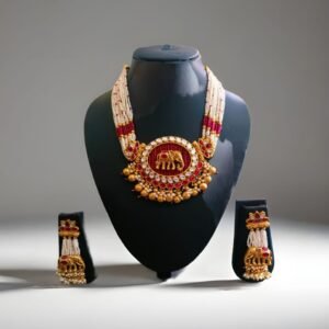 Kanhaverse Royal Elephant Motif Kundan Pearl Necklace Set