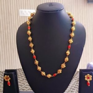 Kanhaverse Gold-Toned Red Bead Traditional Necklace