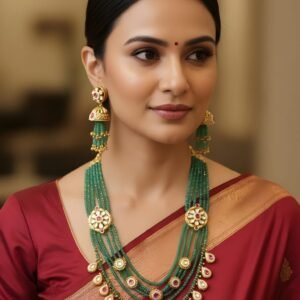 Kanhaverse Emerald Royal Kundan Set
