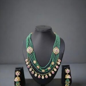 Kanhaverse Emerald Royal Kundan Set