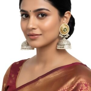 Kanhaverse Dual-Tone Regal Silver Temple Jhumka Earrings