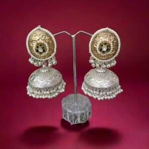 Kanhaverse Dual-Tone Regal Silver Temple Jhumka Earrings