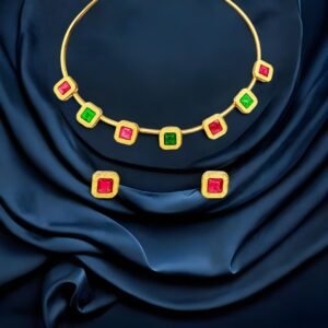 Kanhaverse Dual-Tone Square Gemstone Choker Set