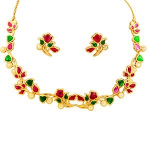 Elegant Floral Enamel Necklace Set with Earrings