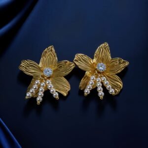Kanhaverse Golden Blossom Pearl Drop Earrings
