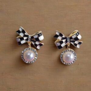 Kanhaverse Chic Bow Pearl Drop Earrings
