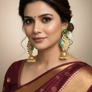Kanhaverse Aqua Kundan Peacock Drop Earrings