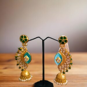 Kanhaverse Aqua Kundan Peacock Drop Earrings