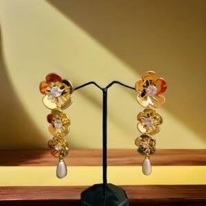 Kanhaverse Golden Blossom Layered Floral Earrings