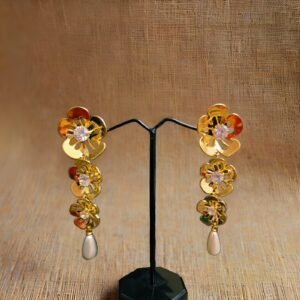 Kanhaverse Golden Blossom Layered Floral Earrings