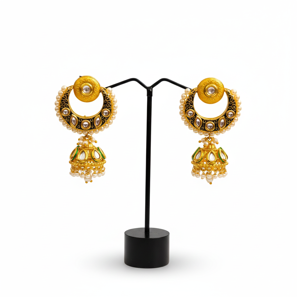 Traditional Kundan Pearl Jhumka Earrings
