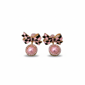 Pink Bow Pearl Stud Earrings