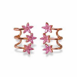Pink Crystal Floral Ear Cuff Earrings