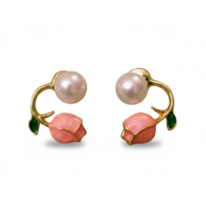 Pearl Rose Bud Stud Earrings