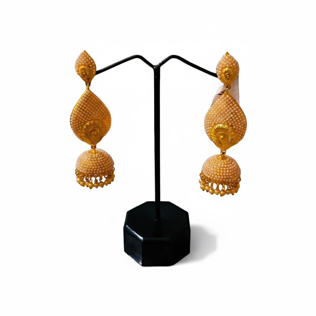 Traditional Gold Pearl Jhumka Earrings