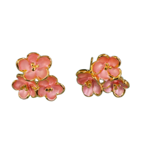Pink Floral Pearl Stud Earrings