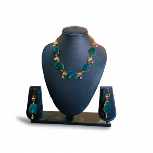 Green Stone Gold Finish Necklace Set